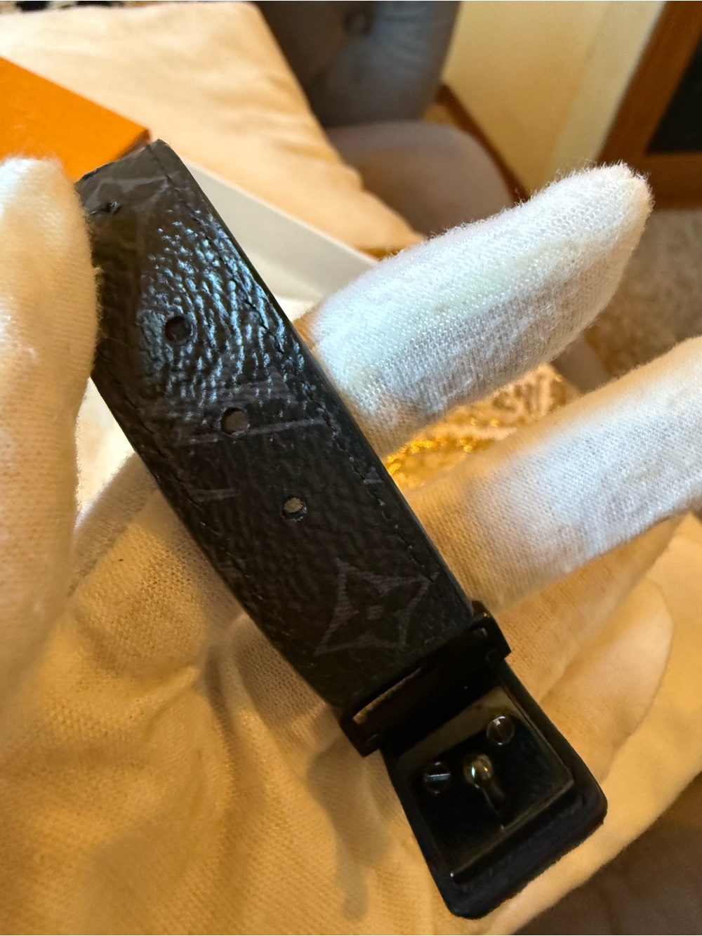 Louis Vuitton Black Leather Monogram Cuff Bracelet full inclusion - Picture 17 of 17